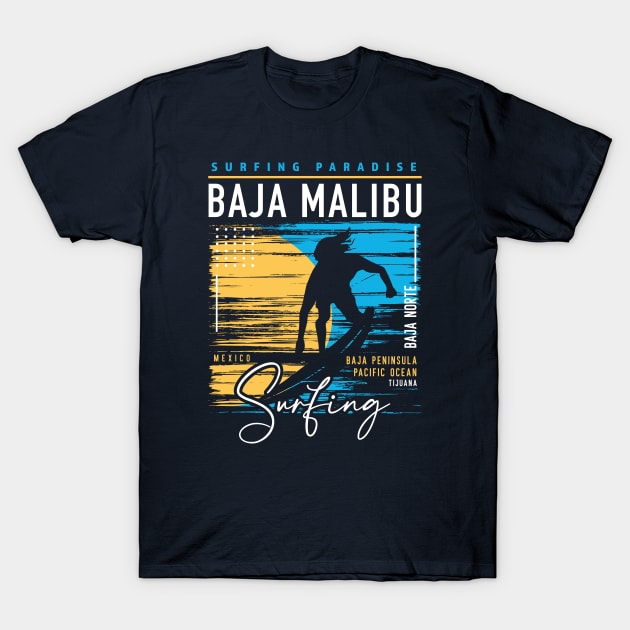 Baja Malibu Baja Norte Mexico Surfing // Retro Surf Design T-Shirt by SLAG_Creative